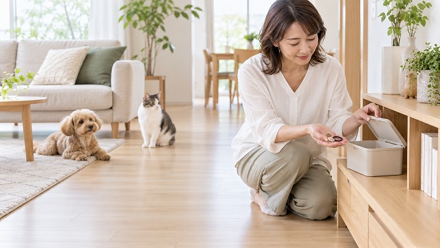 床に小さなものを置かない