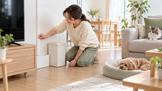 コード類やゴミ箱にもひと工夫