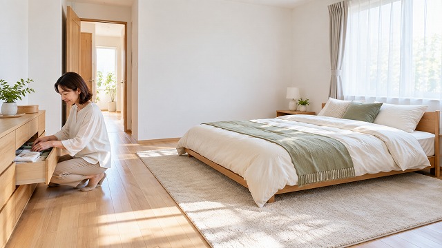 寝室には背の高い家具を置かない